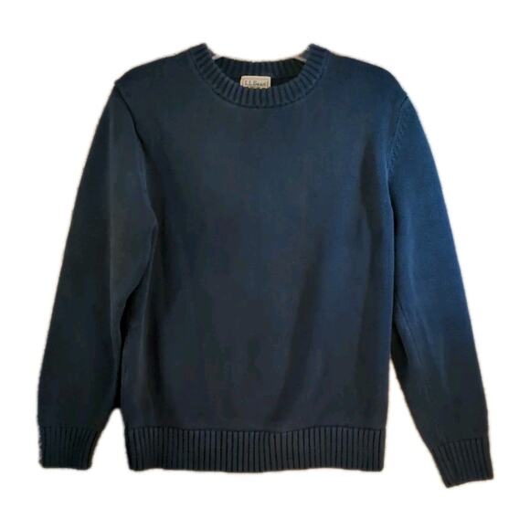 LL Bean Chunky Cotton Crewneck Sweater Small Blue Mended Seam Classic Fisherman - Picture 1 of 6